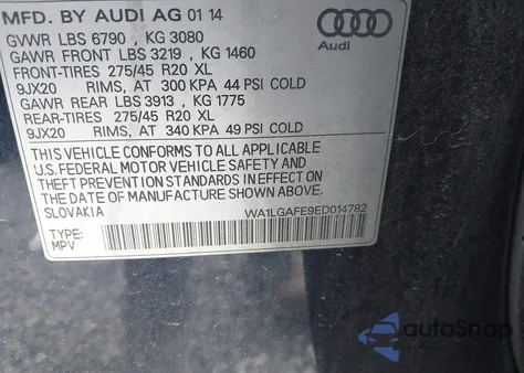 2014 Audi Q7 3.0T Premium из США, поврежденный, VIN WA1LGAFE9ED014782
